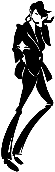 Lady in sleek pants suit vinyl sticker. Customize on line. Fashion Clothes 036-0428
